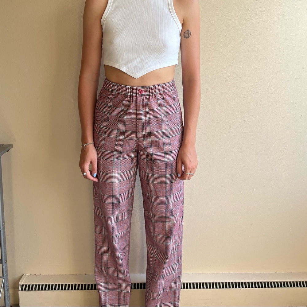 Brandy Melville Red Plaid high waisted Trousers
